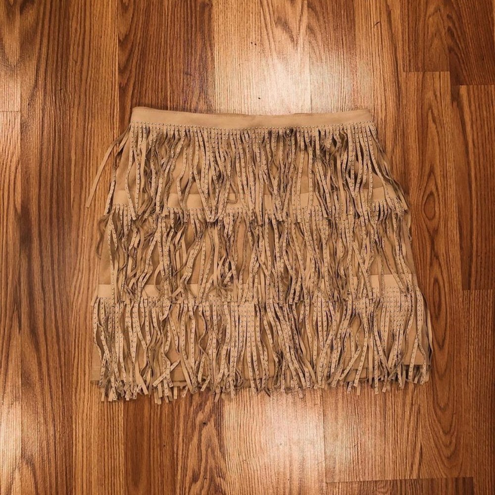 NEW Tan Studded Fringe Skirt